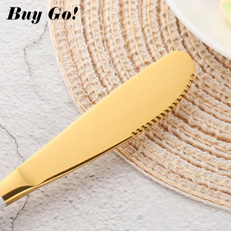 12 шт/4 комплекта 18/8 нержавеющая сталь симпатичная посуда набор белые золотые