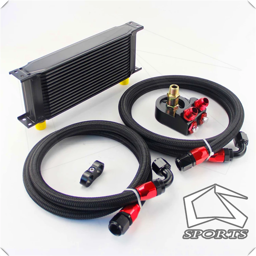 

16 ROW AN-10AN UNIVERSAL ENGINE TRANSMISSION OIL COOLER black+FILTER ADAPTER KIT