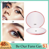 led makeup mirror 10x magnifying cosmetic mirror with led light mini compact pocket round makeup mirror espejo maquillaje luz