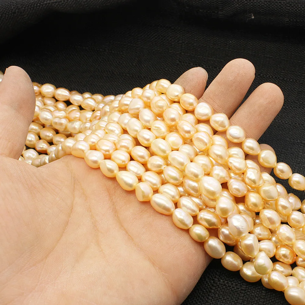 

8-9mm Natural Freshwater Pearl Loose Beads Strand A-AA Grade Rice Shape Beads DIY for Necklace Bracelet Jewelry Accessories