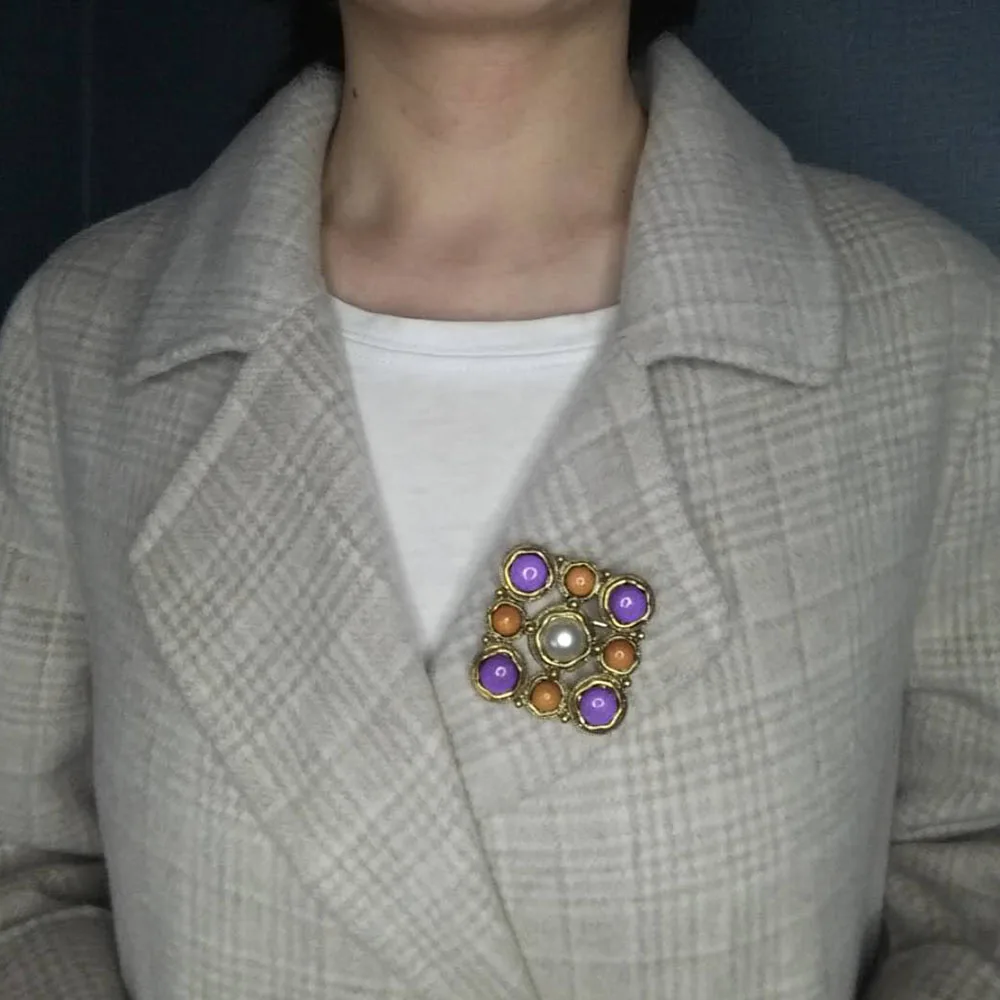Женская Винтажная брошь в форме цветка разноцветная брошка из золотого сплава