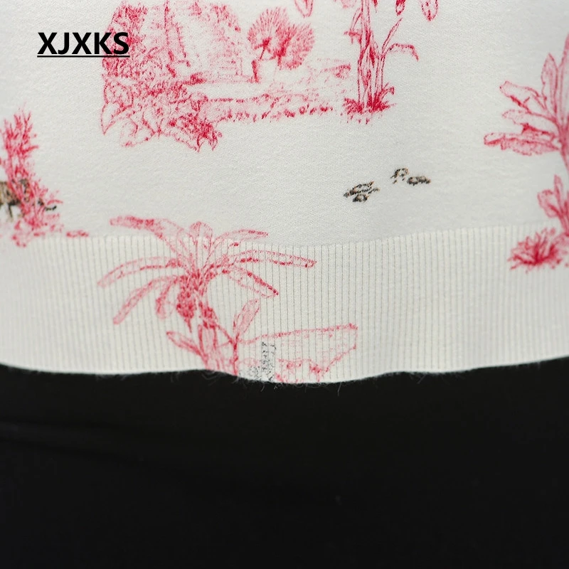 Женский свитер с круглым вырезом XJXKS шерстяной джемпер длинным рукавом и