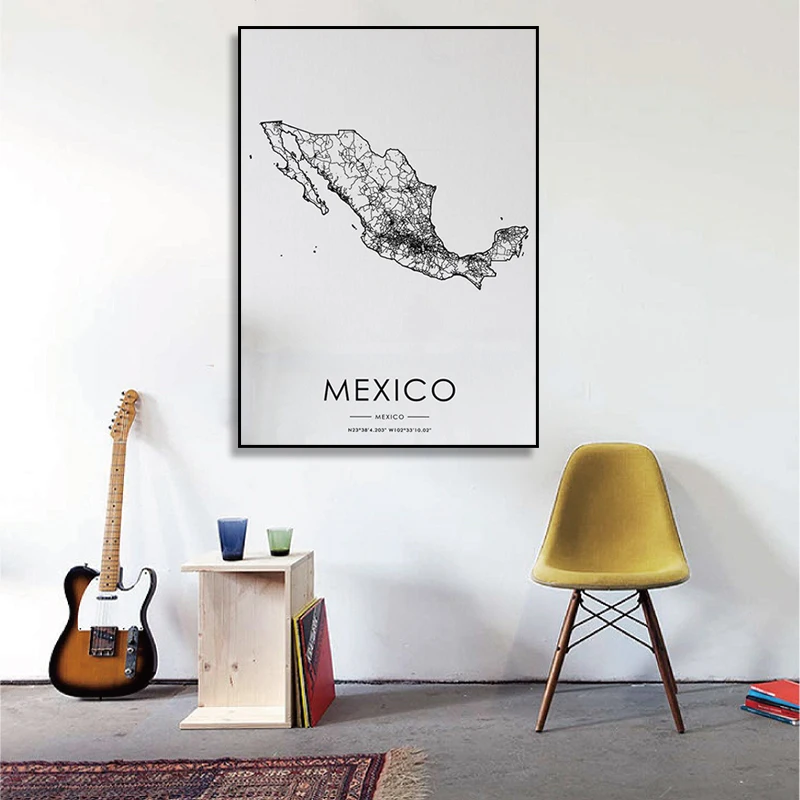

Mexico Country Road Map Nordic Living Room Decoration Canvas Poster Modern Home Decoration Art Print Painting