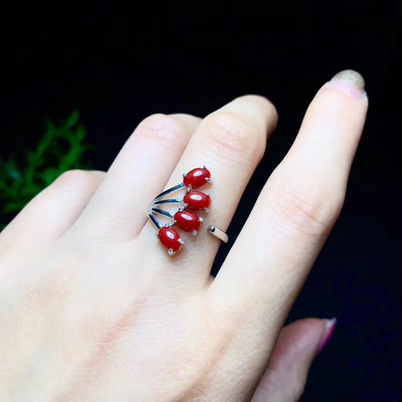 Кольца из натуральных кораллов искусственное серебро новая продукция ручная