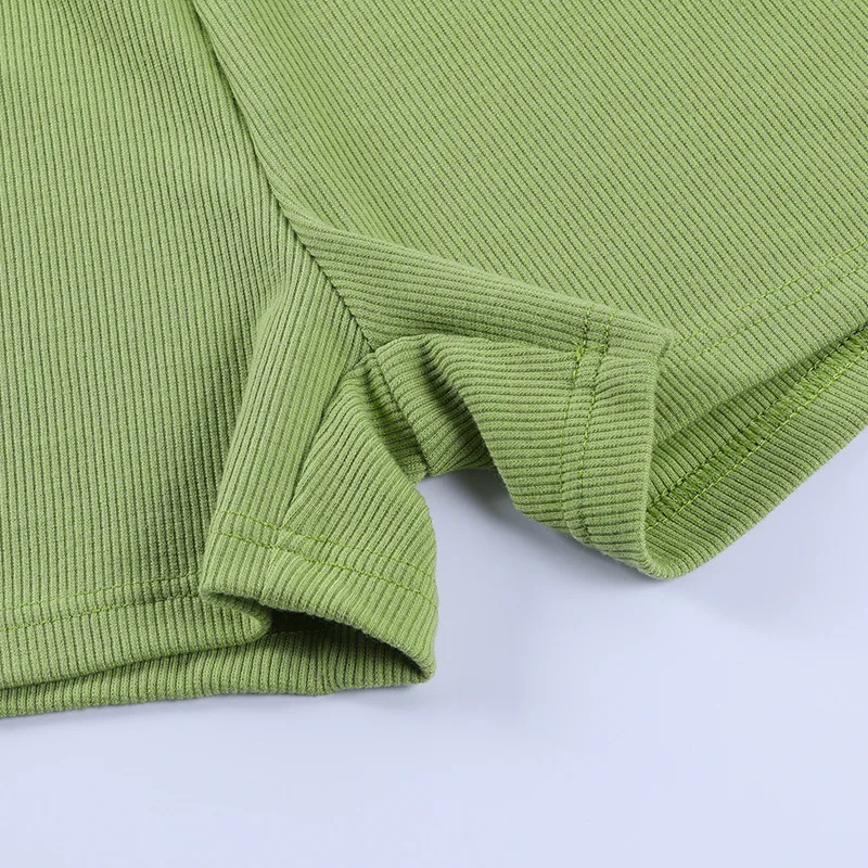 

Duena Summer Shorts Sets Green Rib Knit Short Sleeve Crop Top and Pants Sexy Bodycon Slim Button Up Women Two Piece Set