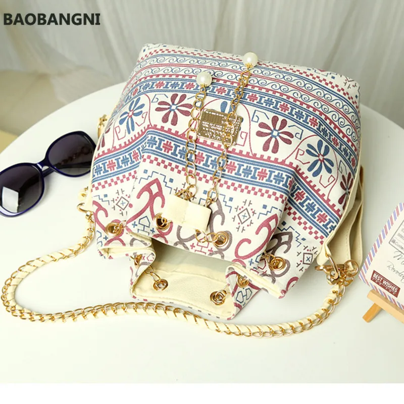 

Bag for Women Bohemia Style Canvas Drawstring Bucket Bag Pearl Shoulder Handbags Women Messenger Bags Bolsa Feminina Bolsos
