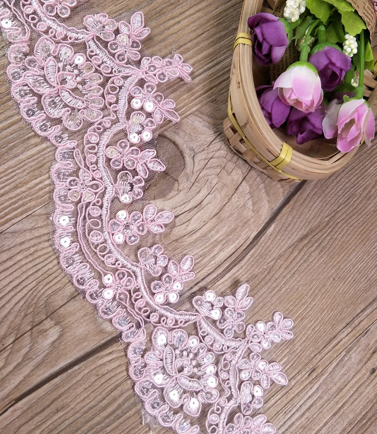 Лидер продаж 1 метр Высококачественная розовая Цветочная аппликация с кружевной
