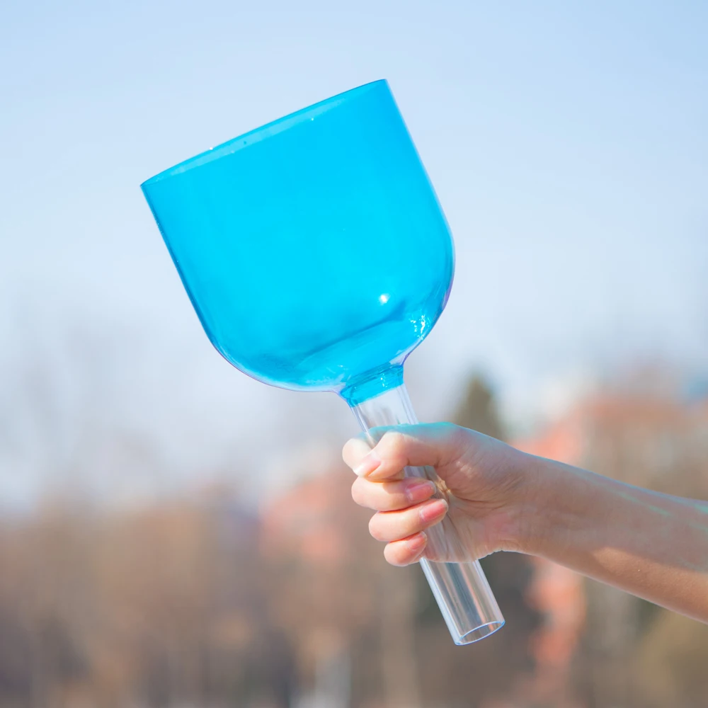 5 дюймов Blue Цветной прозрачного хрусталя Поющая чаша с ручкой | Спорт и