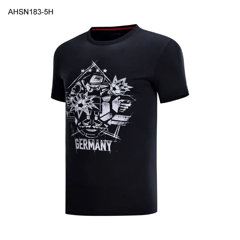 Li-Ning Мужская трендовая футболка из хлопка, Повседневная дышащая удобная спортивная футболка с подкладкой, топы AHSN183 MTS2774
