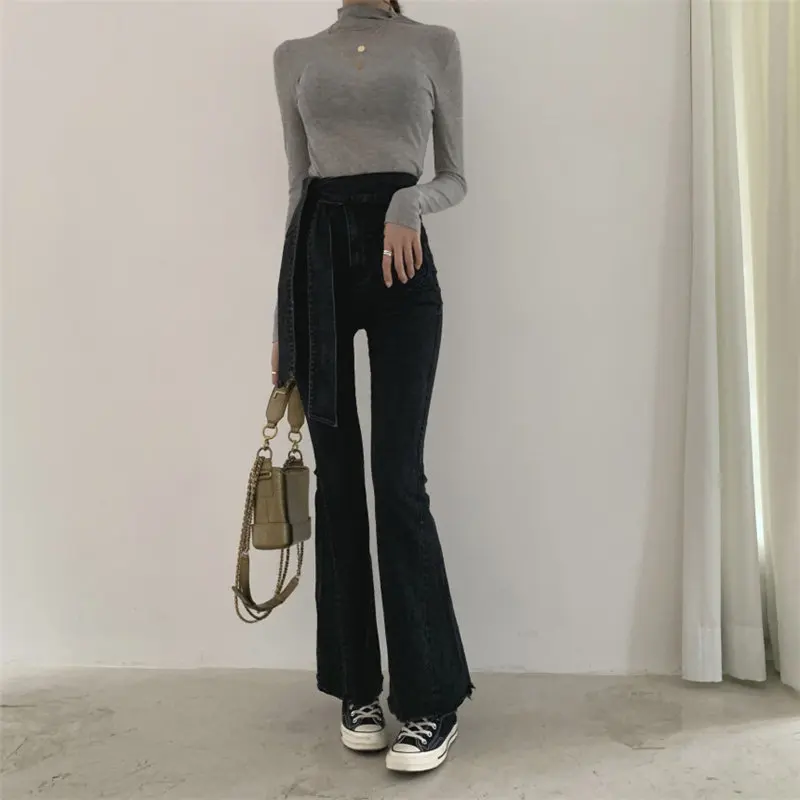 

Women Loose Elastic Casual Light Plus Pants Stylish High Waist Fresh Jeans Cowboy Patchwork Denim Flare Pants