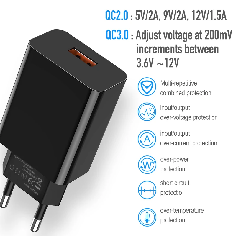 HKHUIBANG зарядка для телефона QC 3 0 USB 18 Вт зарядное устройство дляiPhone /Samsung /Huawei /Xiaomi |