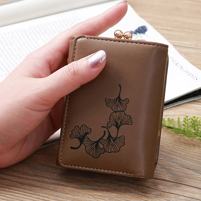 

Lady Wallets Floral Print Money Purses Small Fold PU Leather Female Coin Purse Card Holder