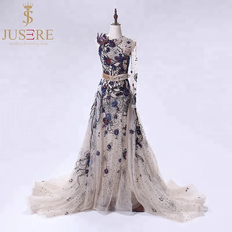 JUSERE Robe de soiree Formal Gowns Evening Dresses red carpet dress long sleeves beaded flower