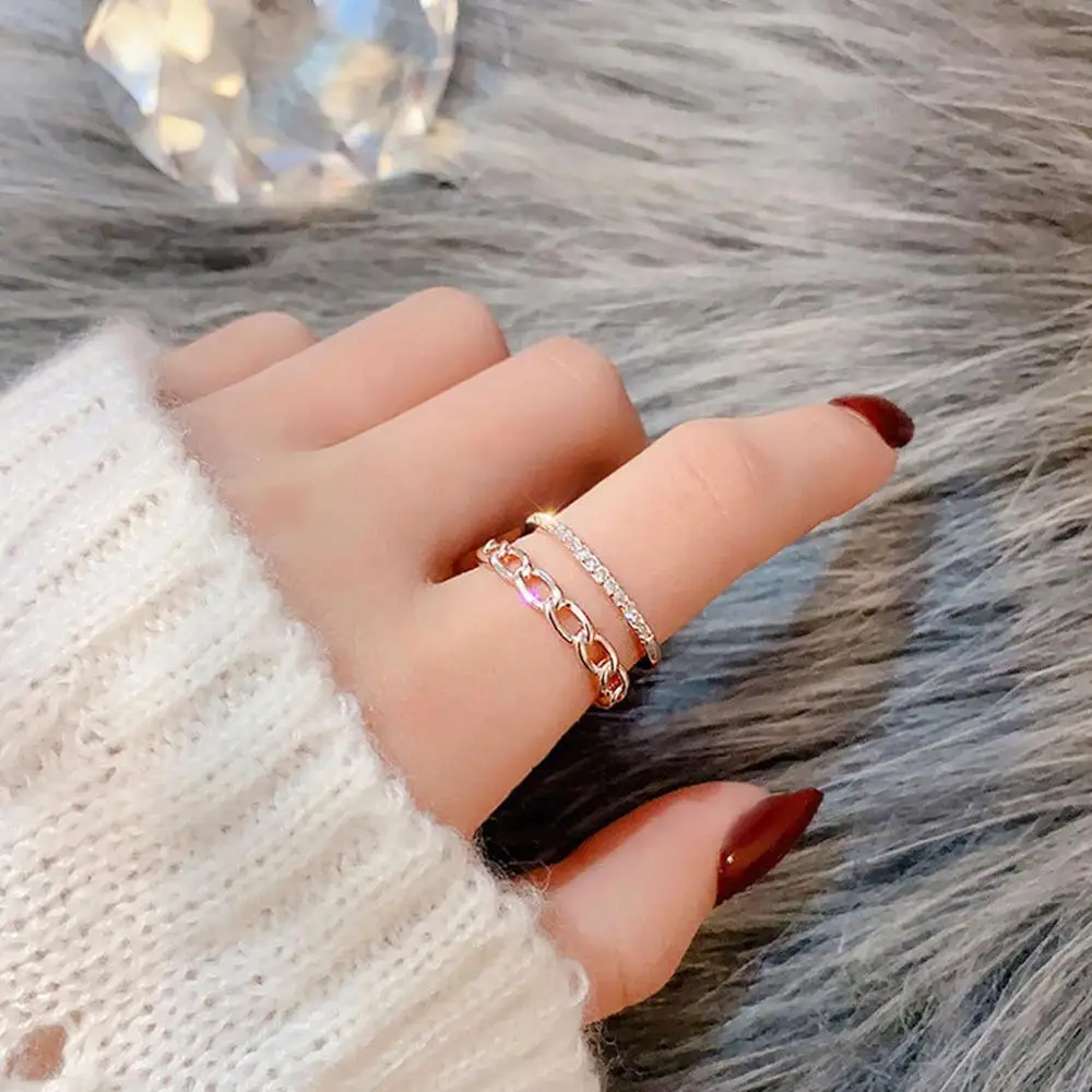 Rose Gold Color wedding rings New Rings For Women Shining Zircon Multi Layers Cross Adjustable Open Ring Jewelry | Украшения и