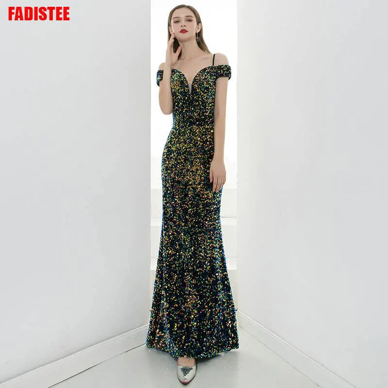 

New arrival Major beading Vestido De Festa Long Evening Dress Bride Party Prom Dresses sequins mermaid 2020