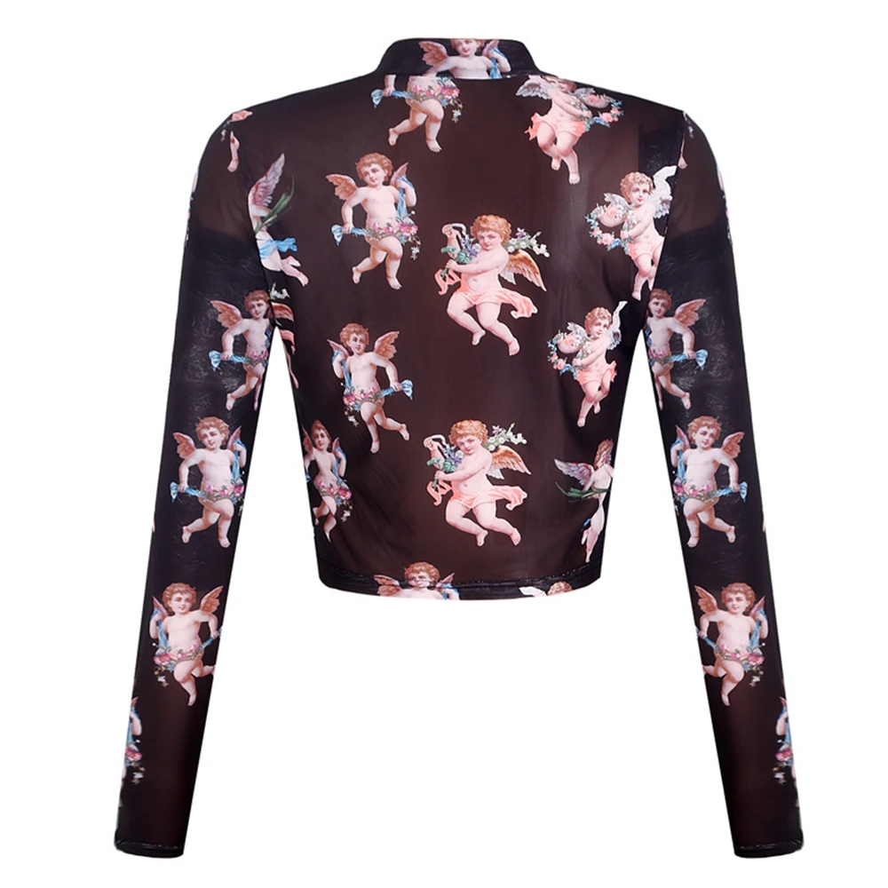 Для женщин топ с длинными рукавами Повседневная Блузка для девочек Прозрачная