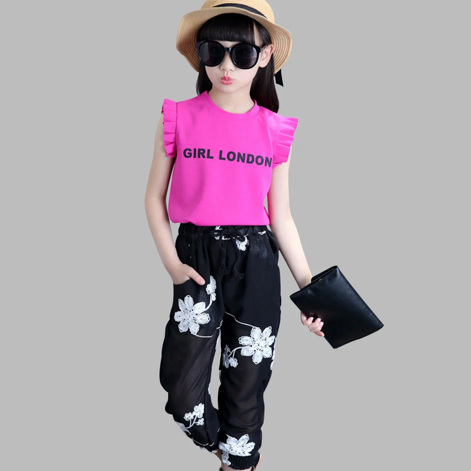 Комплект летней одежды для девочек комплект детской с цветочным принтом 6 8 12 лет