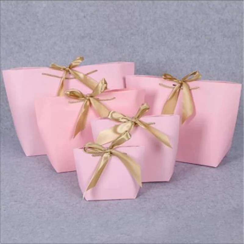 light pink 10 шт Большой размер подарочная коробка с бантом для пижамы одежда книги упаковка золотая ручка бумажная коробка Сумки Крафт Бумажная Подарочная сумка с ручками - Цвет: light pink