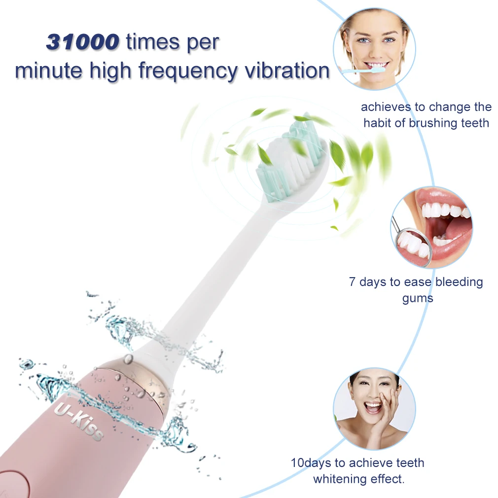 

U-Kiss ABS Waterproof Portable Electric toothbrush USB Charging Improve Tooth Plaque Reduce Bleeding Gums Tartar Problems