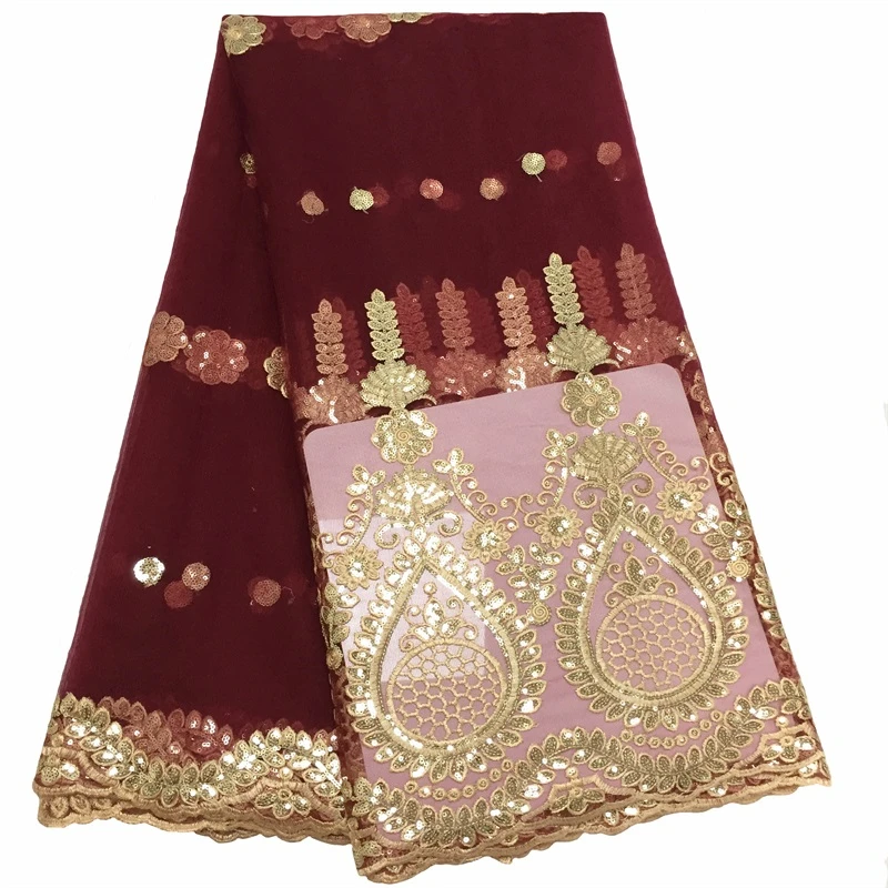 Лидер продаж бордовая ткань африканская кружевная вышитая тюль французские