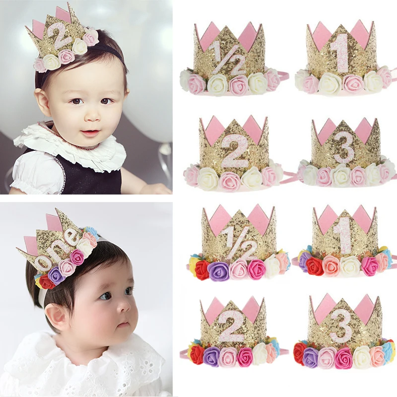 Мальчика Наряд для первого дня рождения шляпа синий с золотым блеском золотые