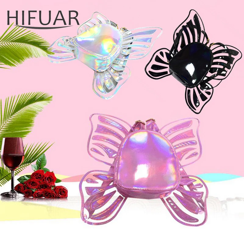 Рюкзак для девочек голографическая Лазерная Крылья Ангела мини рюкзаки Радужная