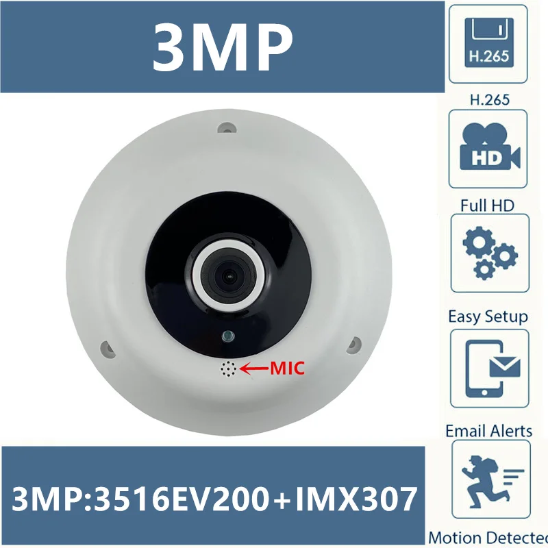 Потолочная купольная камера Sony IMX307 + 3516EV200 интегрированная микрофонная