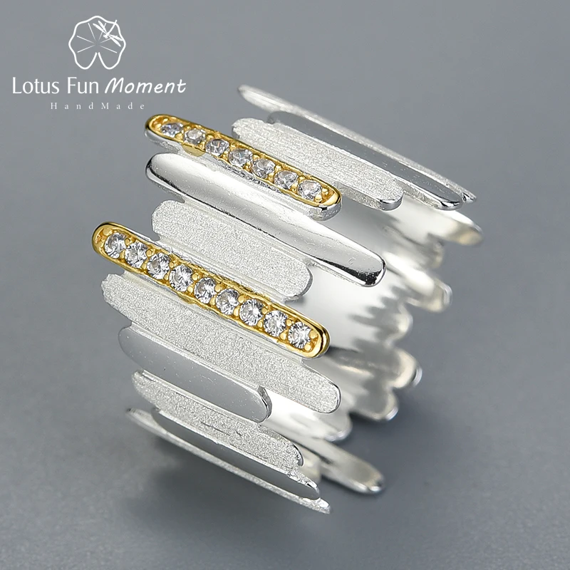 Lotus Fun Moment реальные 925 пробы серебро натуральный камень модные украшения творческий минималистский стиль параллельные линии кольц