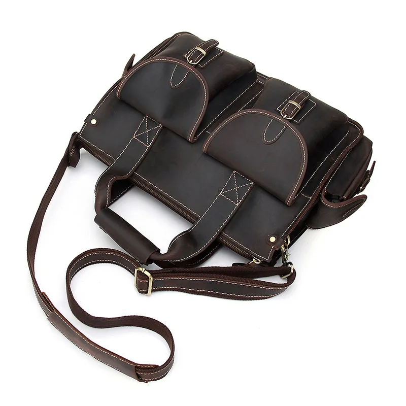 Vintage Men's Briefcase Genuine Cowhide Leather 15&quot PC Laptop Bag Crazy Horse Business Messenger Work Tote for man | Багаж и сумки