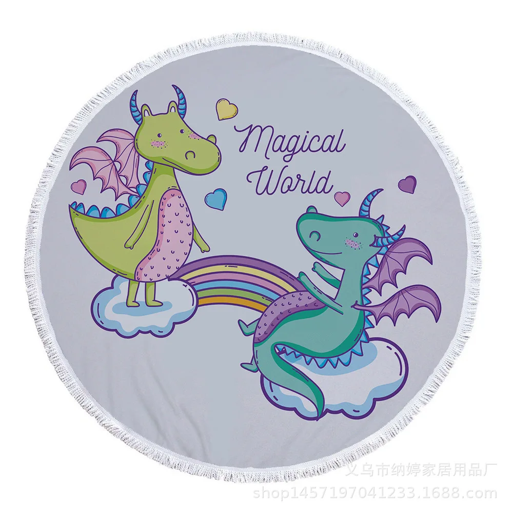 

New Beach Towel Microfiber Bath Summer Cushion Swimming Round Creative Cartoon Pattern Sun Protection Shawl Bath Towel 150*150CM