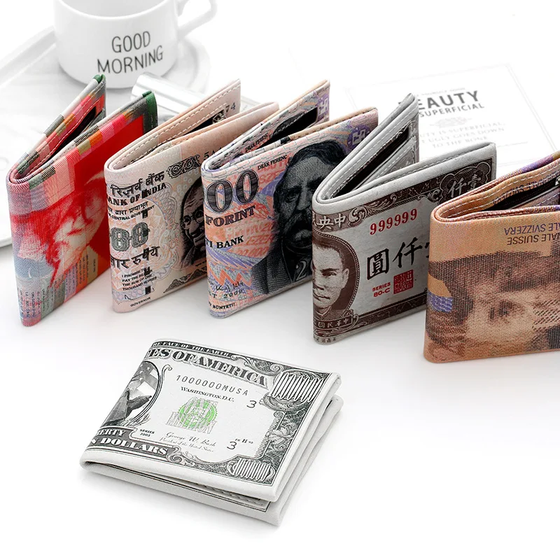 

Money Bag 2020 New Wallet Creative Short Print Pattern National Money Pattern PU Wallet Men and Women Unisex Gift