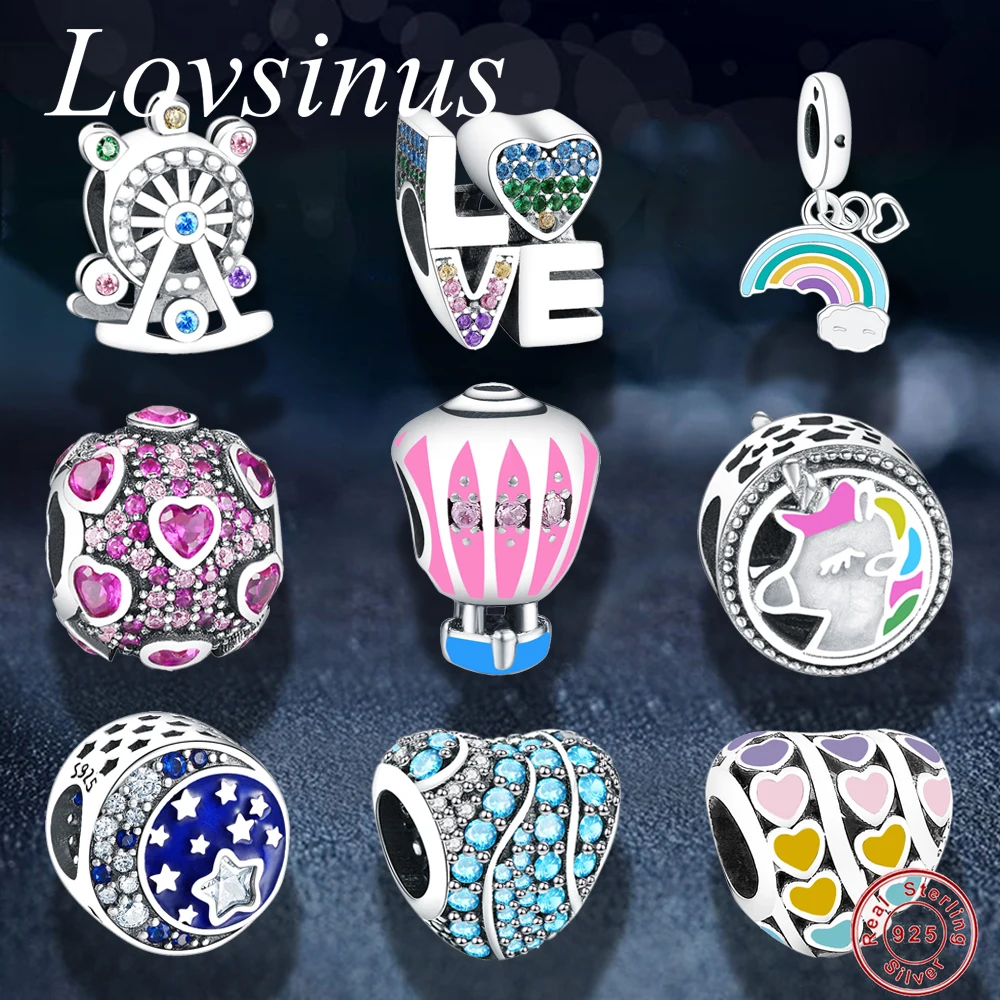 

Wholesale Price Beads Fit Original European Charms Bracelets 925 Silver LOVE Rainbow Unicorn Heart Charm Bead DIY Jewelry Making