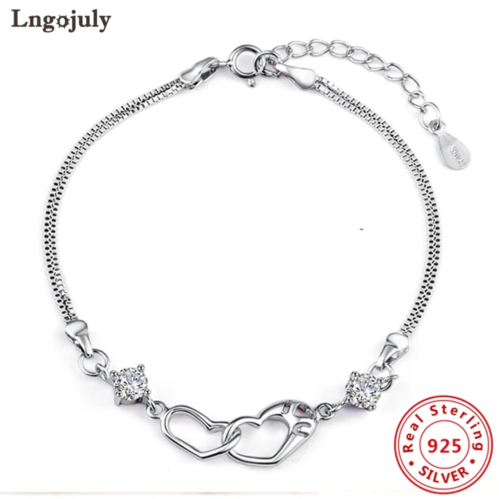 

Fine 925 Sterling Silver Jewelry Bracele 925 Silver Bangles & Bracelets for Women Heart Charm Bracelet Valentine's Day Gifts