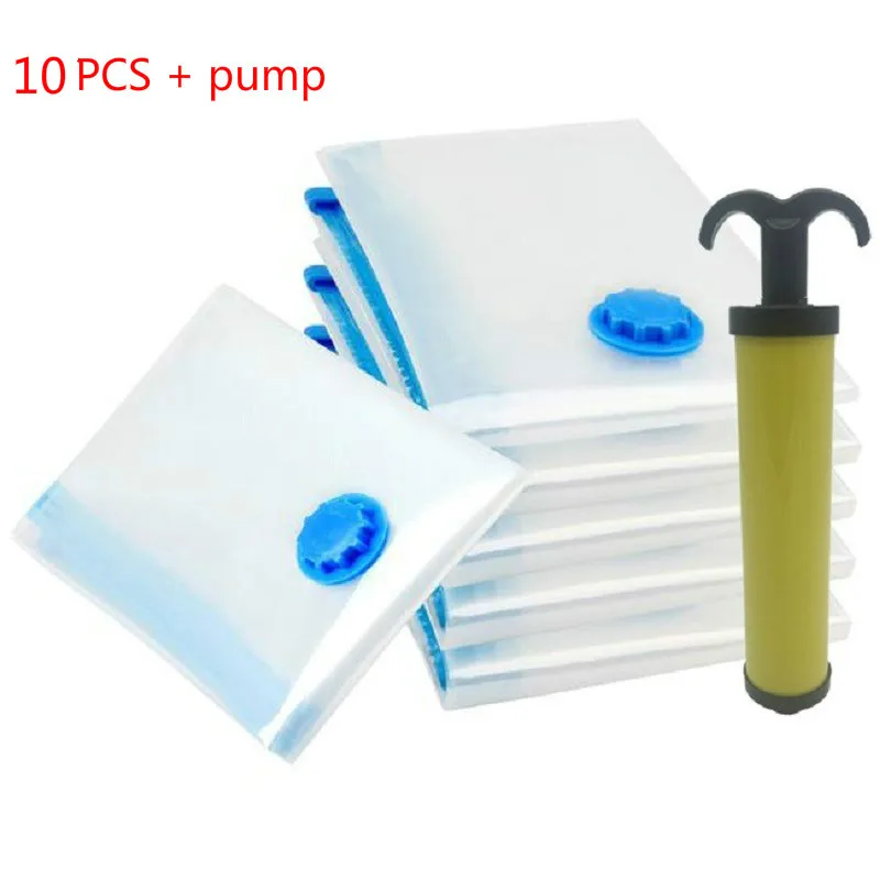 10pcs AND 1 pump 5 шт. и насос 70*50 см сумка для хранения вакуумное сжатие мешок хлопок стеганая сумка для хранения с ручным насосом WF812428 - Цвет: 10pcs AND 1 pump