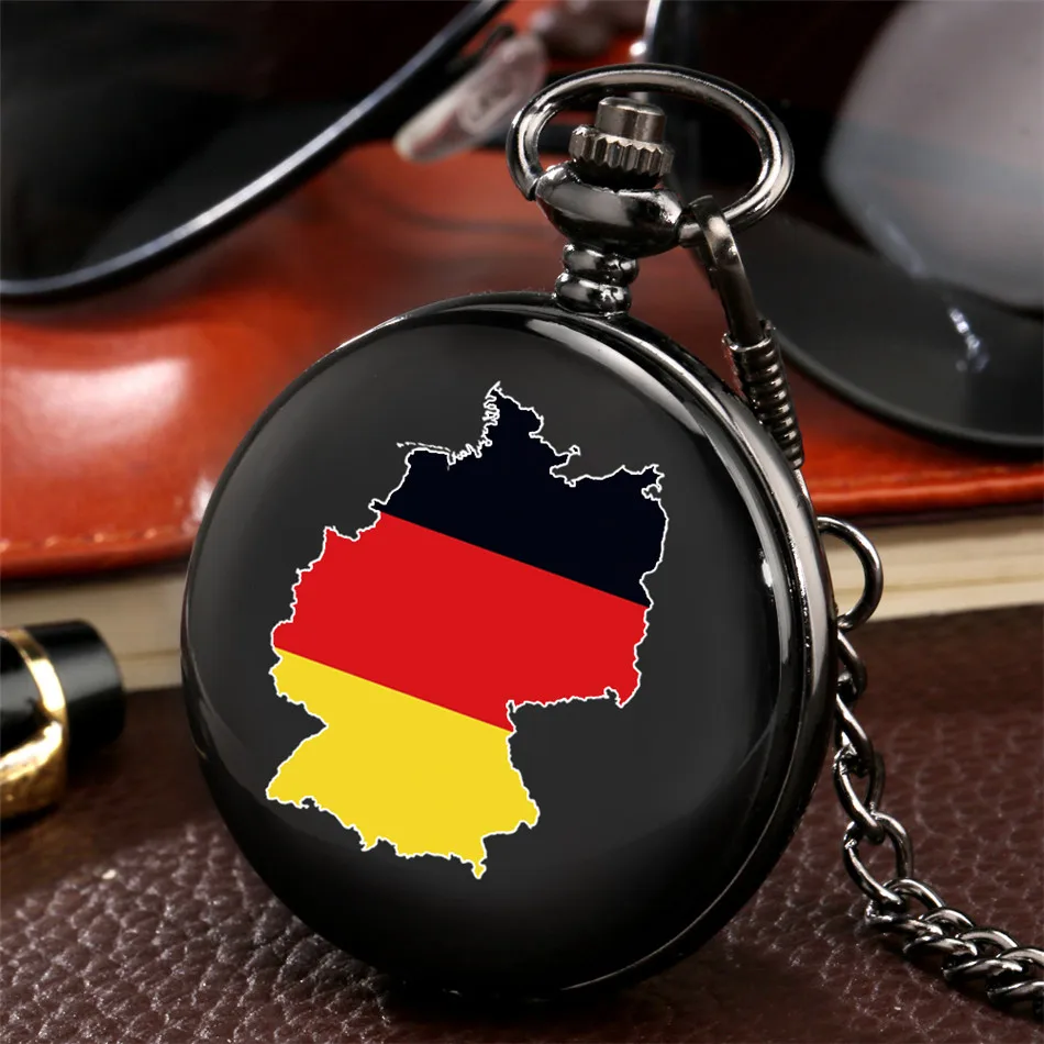 Винтажные черные кварцевые карманные часы с отображением карты германии гладкие