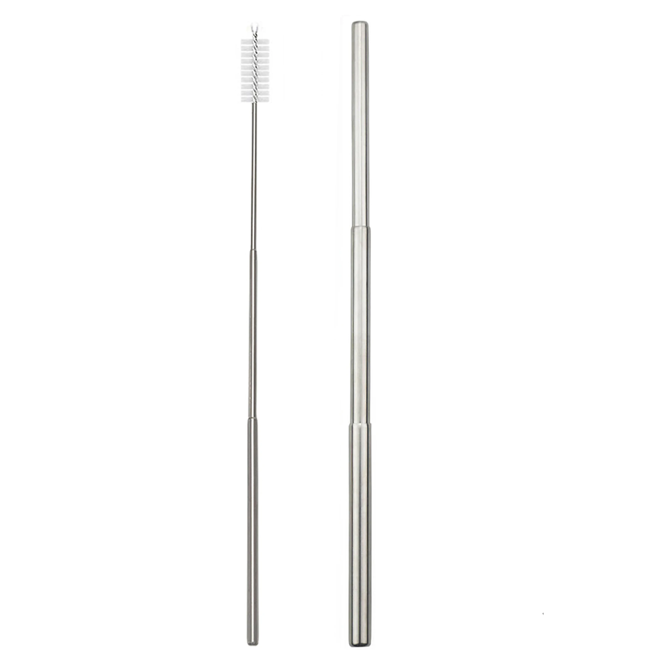 brush silver straw 1 комплект портативная телескопическая из нержавеющей стали соломенная Складная солома с 1 кистью и металлическим чехлом вечерние аксессуары - Цвет: brush silver straw