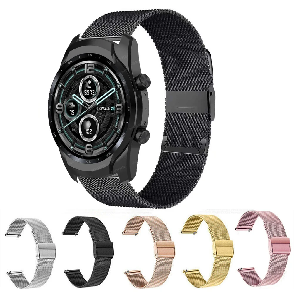 

Ремешок из нержавеющей стали для Ticwatch Pro 3 GPS 22 мм, Миланская петля для Ticwatch Pro 2021/GTX/E2/S2, мужской сменный Браслет