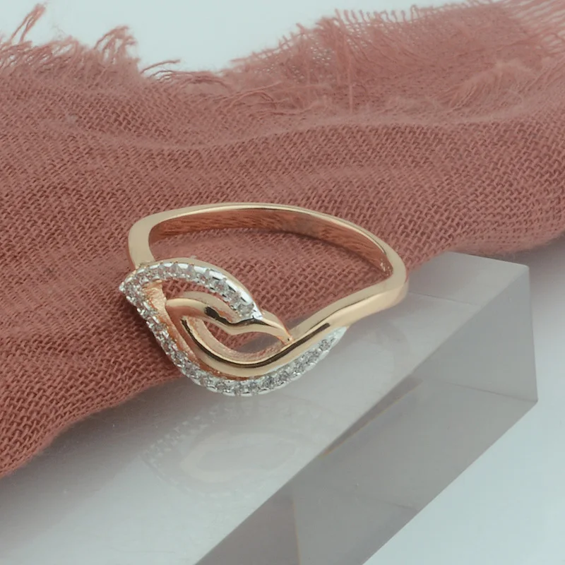 Женские кольца с белыми листочками FJ вечерние цвета розового золота 585 пробы