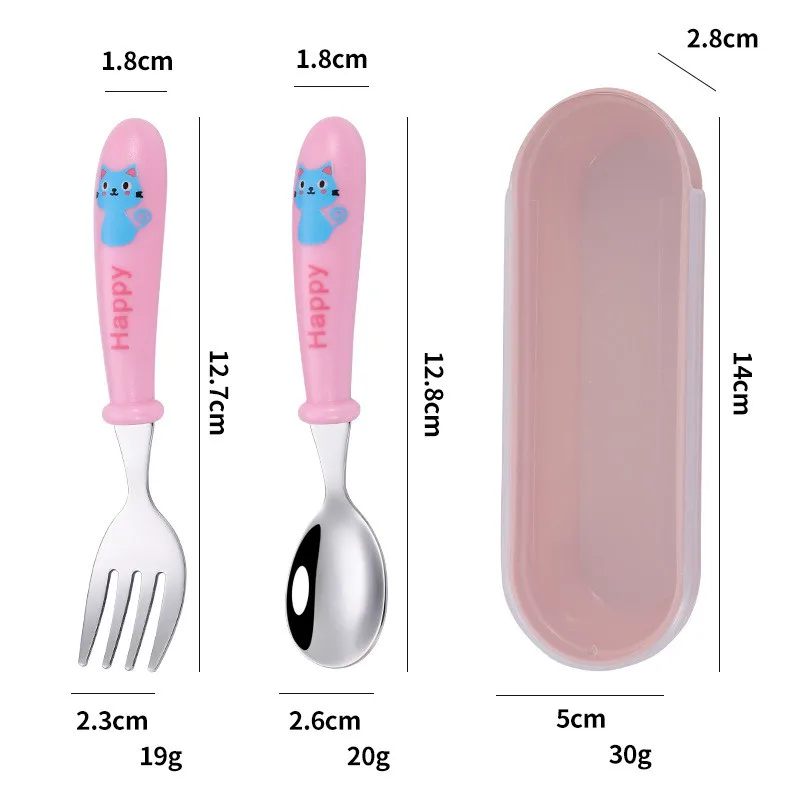 Baby Gadgets Tableware Set Children Utensil Stainless Steel Toddler Dinnerware Cutlery Cartoon Infant Food Feeding Spoon Fork