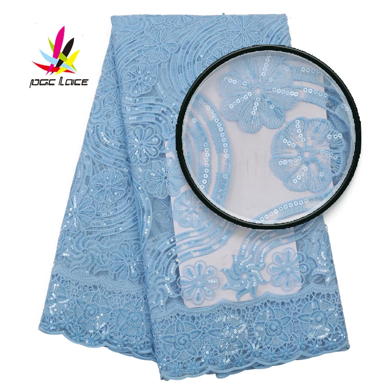 

Sequin Embroidery Lace African Dresses High Quality Fabric Big Guangzhou Mesh Blue Sequined Embroided Tulle For Dress