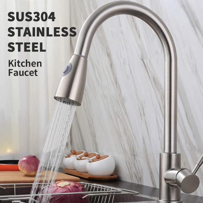 

2021 простой в установке кухонный смеситель из нержавеющей стали, смешанные горячей и холодной водой, матовые поворотный кран Кухонные смеси...