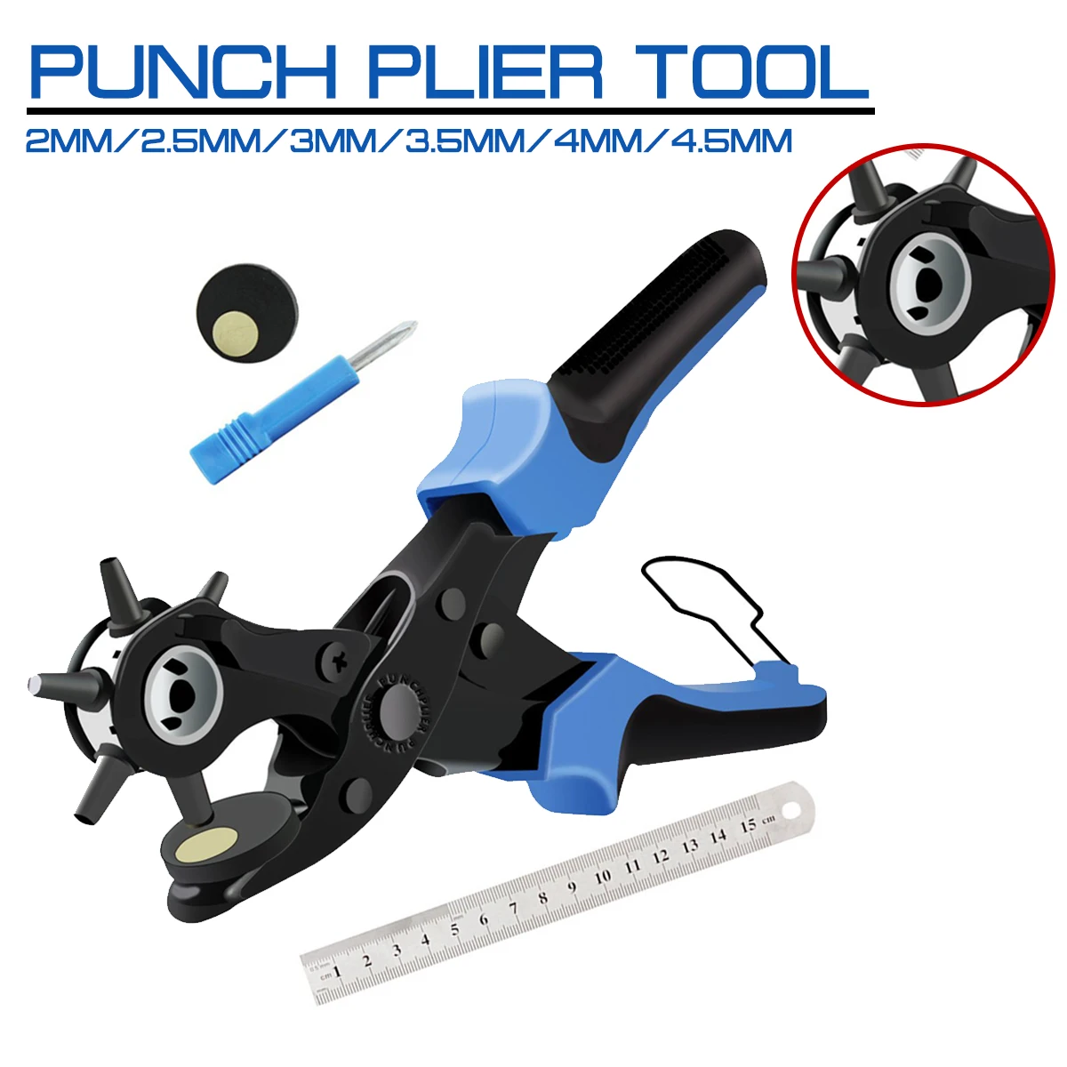 

Плоскогубцы для перфорации с 2 дополнительными пластинами, сверхмощные вращающиеся отверстия для кожаного ремня и линейка, инструмент для работы с кожей