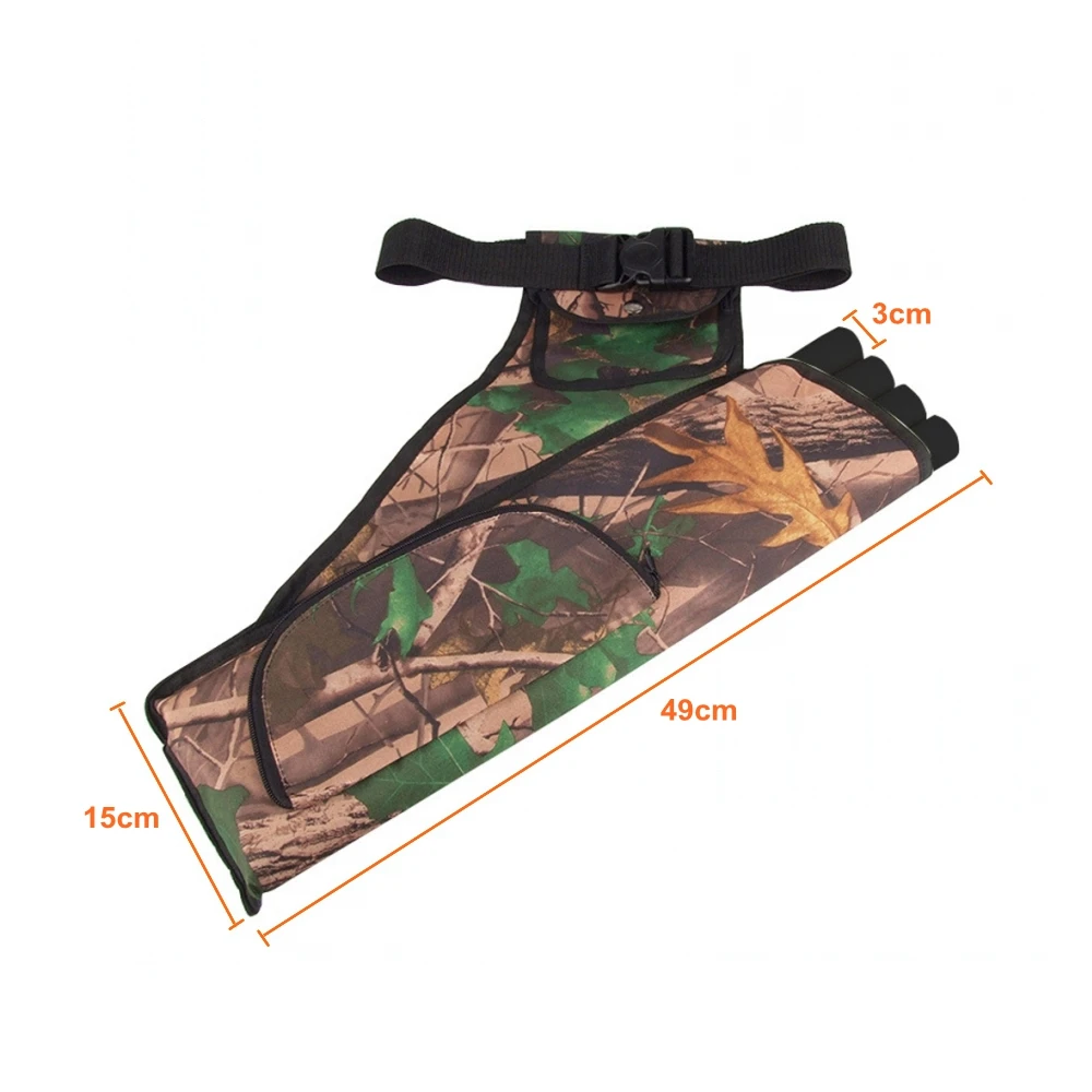 

4 Tubes Archery Quiver Camouflage Arrow Carry Bag Hunting Hip Quiver with Pockets Adjustable Waist Belt