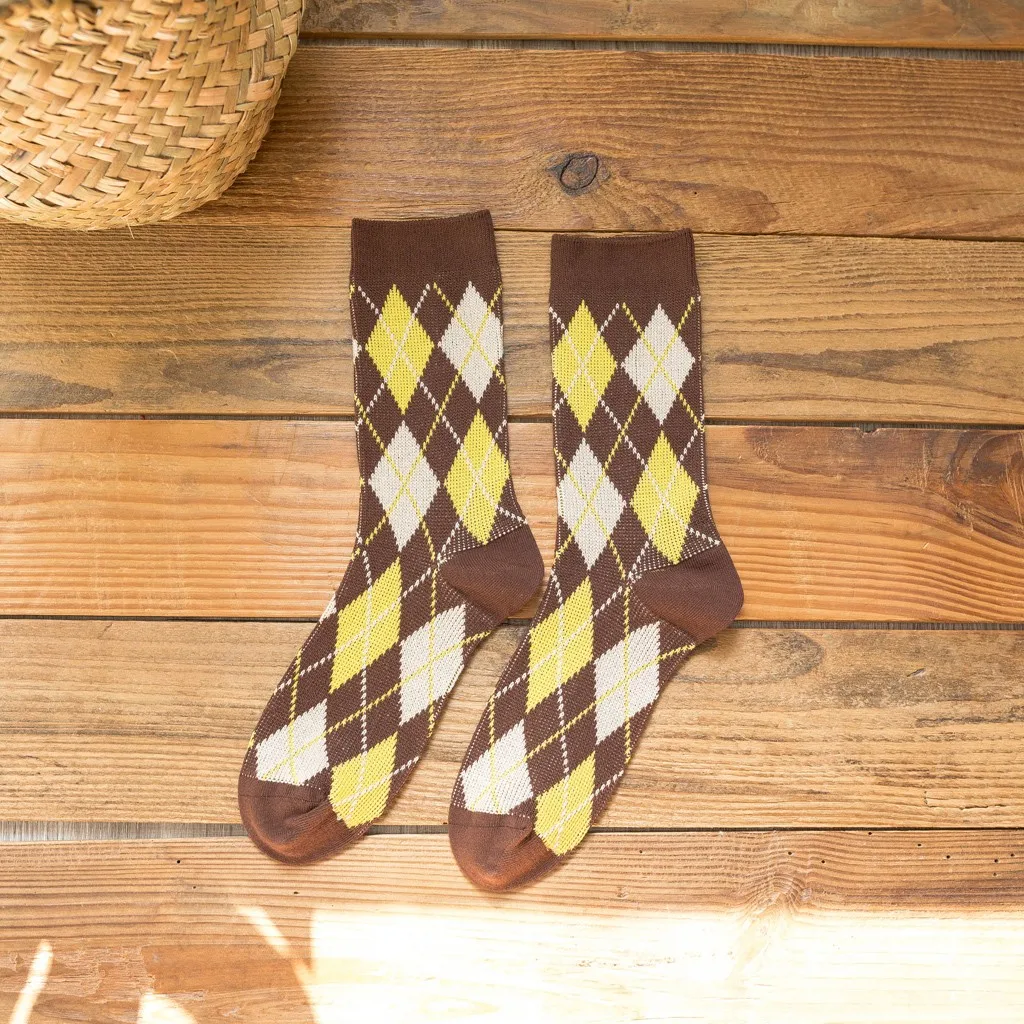 Забавные зимние носки унисекс женские ромбовидные цветные вязаные для пола