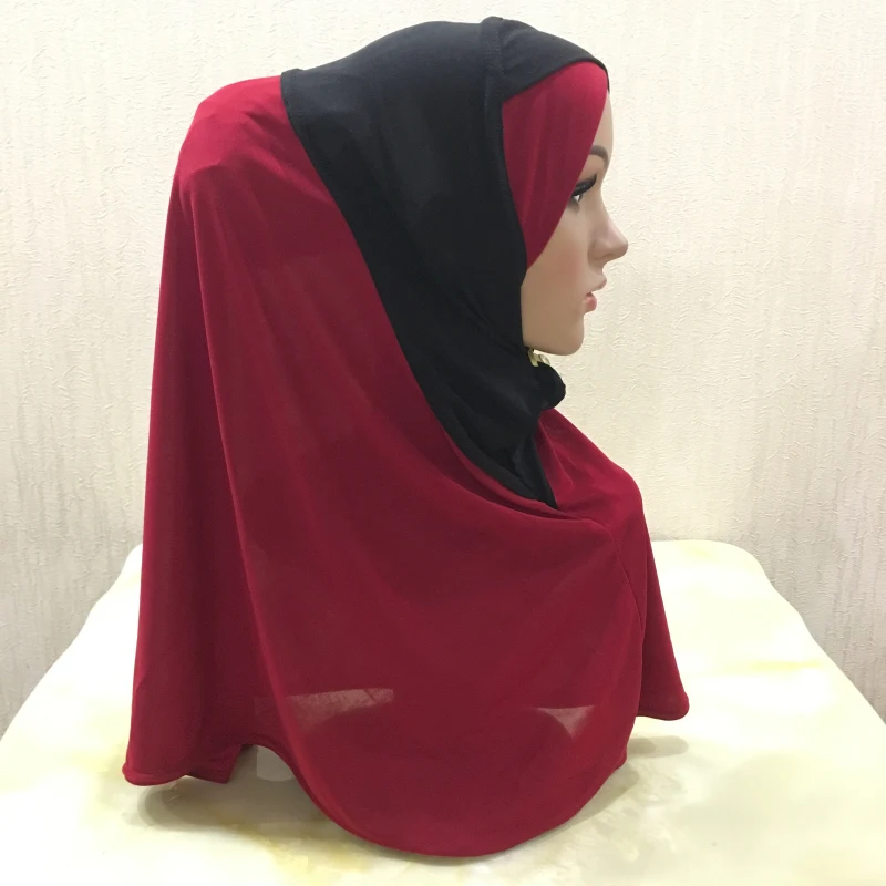 H080 красивые двухцветные мусульманские хиджаб с перекрестными краями головные