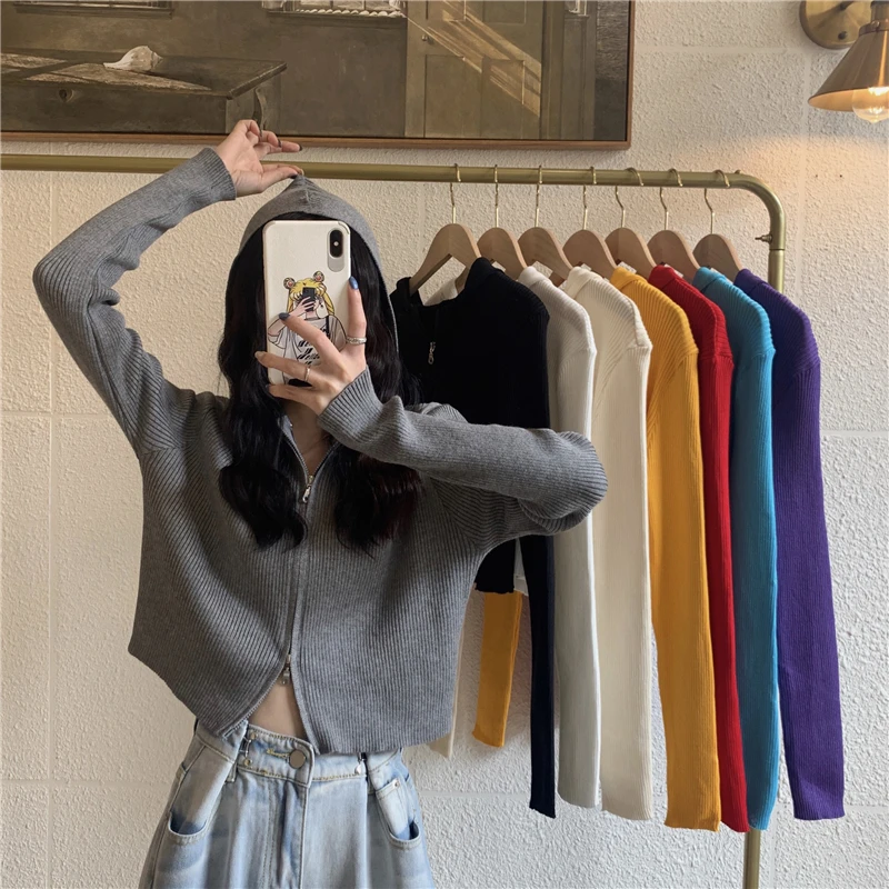 

Women's 2021 new hooded knit coat INS Early fall thin long sleeves