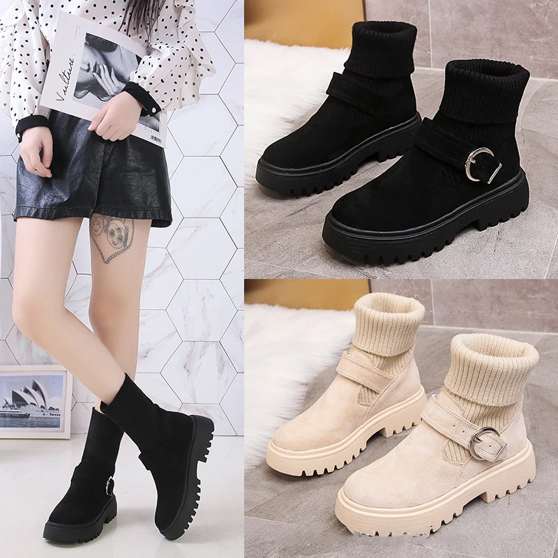 Women's Thick-Heeled Martin Boots, Winter British Wool-Cut Short Boots, Women's Thick-Soled Warm Single Boots зимние ботинки