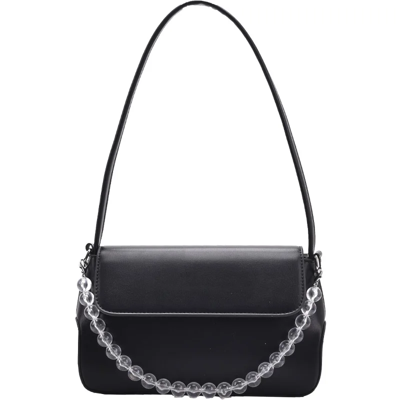 

Fashion Baguette Handbags Beaded Chain Women Shoulder Bags 2021 New Brand Designer Female Purses Casual Totes Underarm Bags