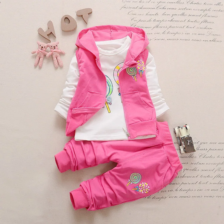 Autumn Girls Clothing Sets Kids Clothes Set Children Vest+longsleeve T-shirt+pants 3pcs Outfits Baby Girl Sports Suit Tracksuit |