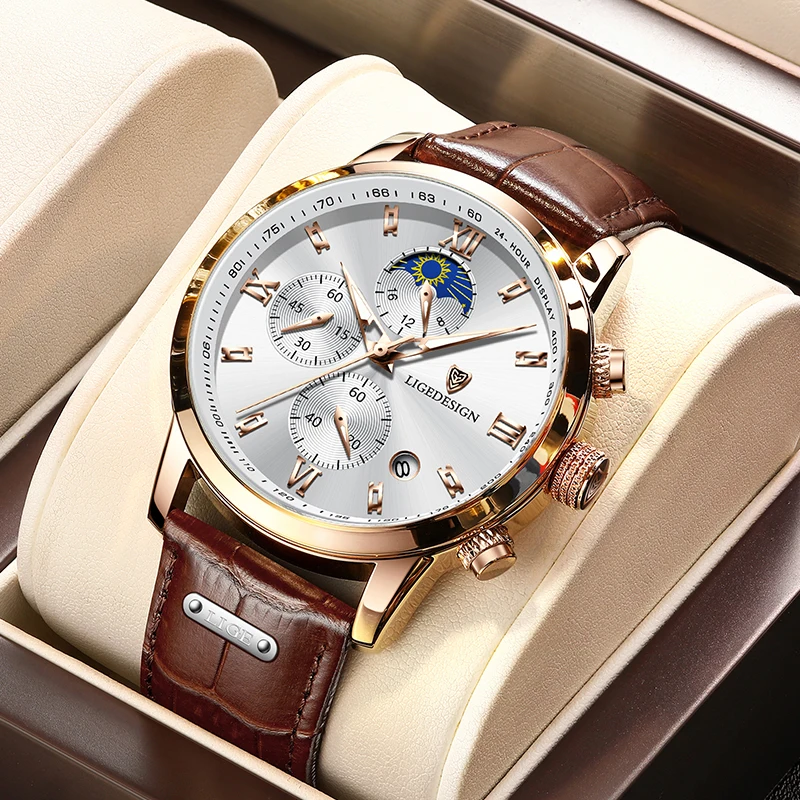 

LIGE New Men Watch Top Brand Luxury Leather Waterproof Sport Quartz Chronograph Military Watches for Men Clock Relogio Masculino